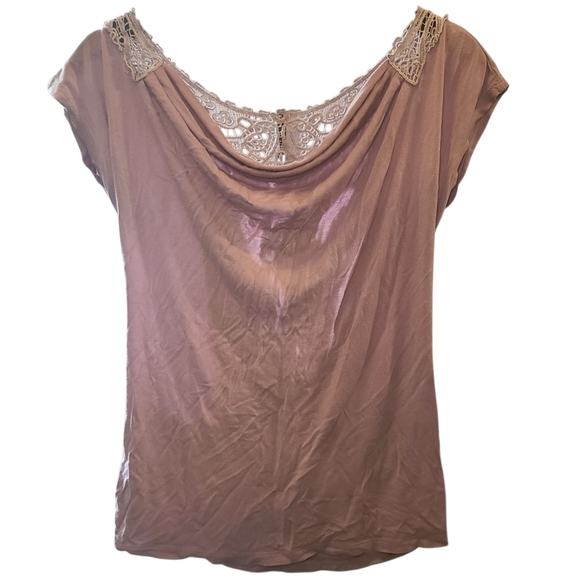 Daytrip Lavender Crochet Lace Back Drape Top Boho Open Back Shirt Size L - Picture 3 of 8